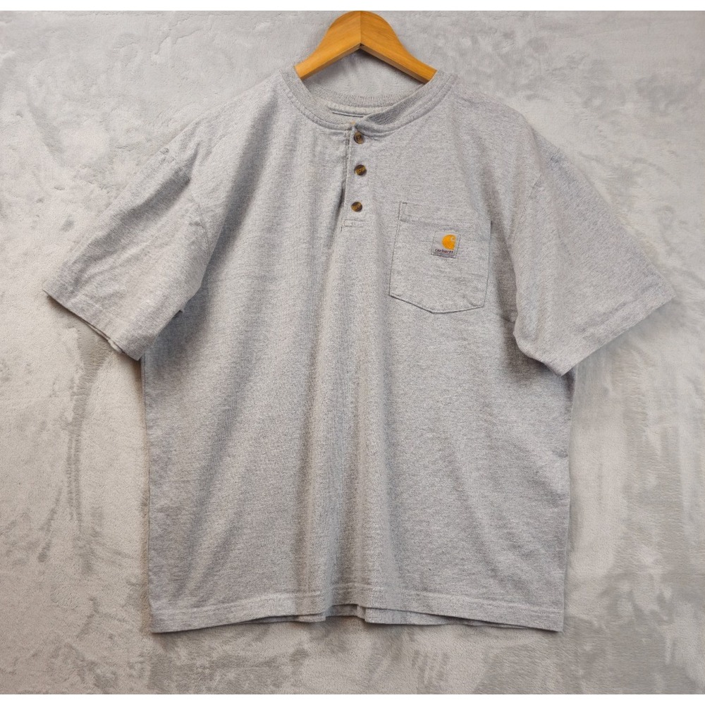 Carhartt Men's Original Fit Solid Henley Pocket Short Sleeve Gray Cotton Large